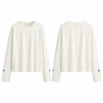 White and Emerald Oversized Long Sleeve Top with Floral Embroidery