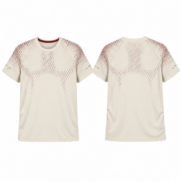 Cream and Maroon Crew Neck T-Shirt with Textured Dot Pattern
