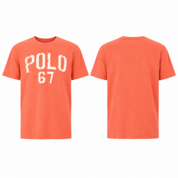 Coral and White Graphic Crew Neck T-Shirt
