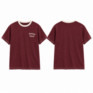 Burgundy and White Crew Neck Short Sleeve T-Shirt