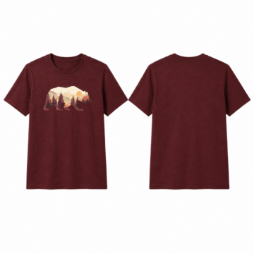 Maroon and Cream Bear Graphic Crewneck T-Shirt