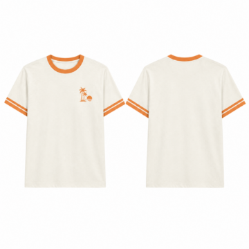 White and Orange Crewneck Graphic T-Shirt